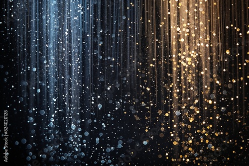 Abstract image of cascading light droplets in blue and golden hues, creating a dynamic and captivating visual effect against a dark background.