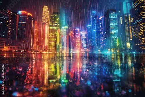Vibrant Rainy Night Cityscape