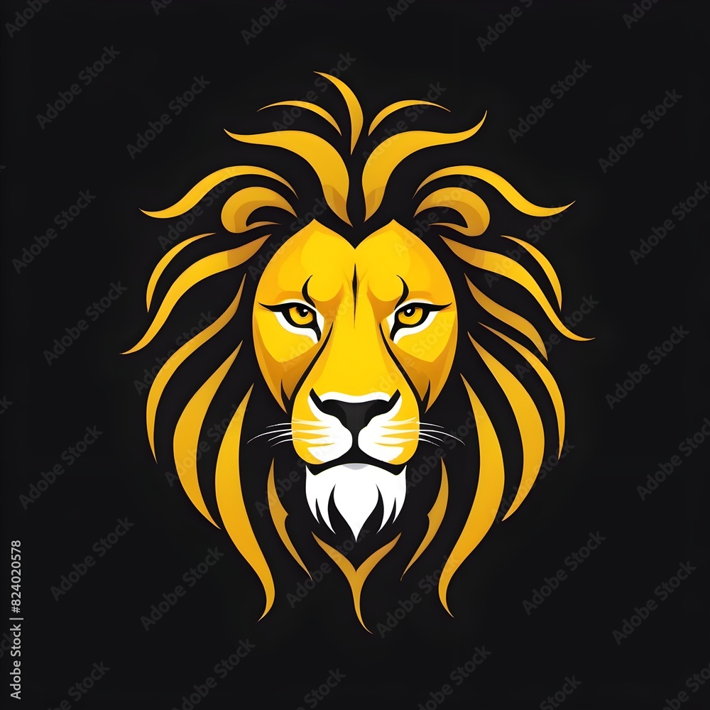 lion head yellow on black background lion head yellow on black background