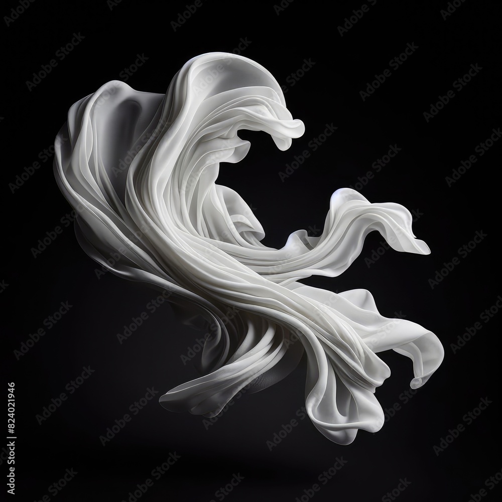 Floating elegant white fabric isolated on a black background Floating elegant white fabric isolated on a black background