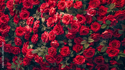 Beautiful and vibrant red roses in full bloom. A close-up view of a lush rose garden full of natural beauty. AI