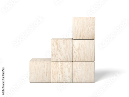 Six wooden blocks isolated on white background. Blank. Empty. Chart. 3d illustration.