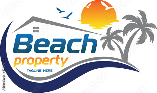 real estate beach house logo design vector