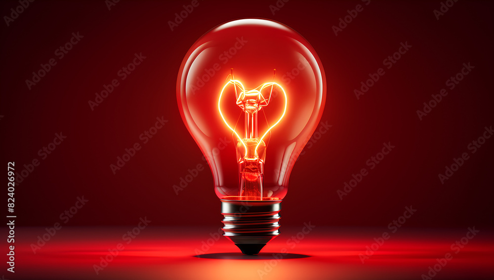 Light bulb with a heart shape glowing filament on a red background, Valentine day concept
Light bulb with a heart shape glowing filament on a red background, Valentine day concept