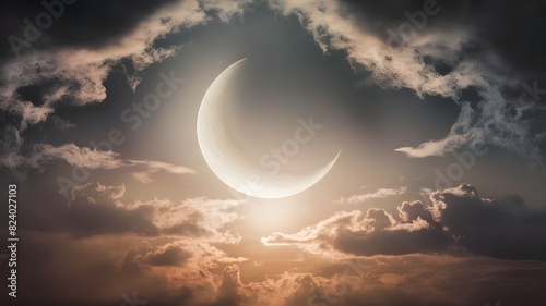 crescent and clouds
