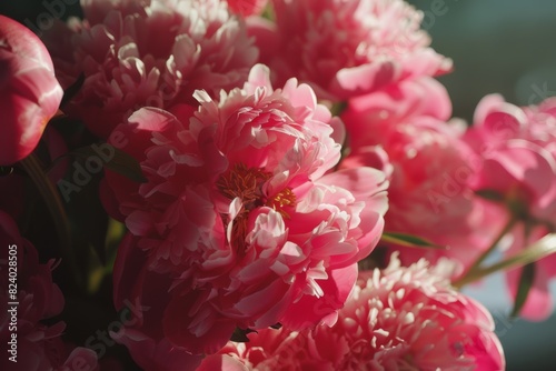pink peonies closeup with beautiful light