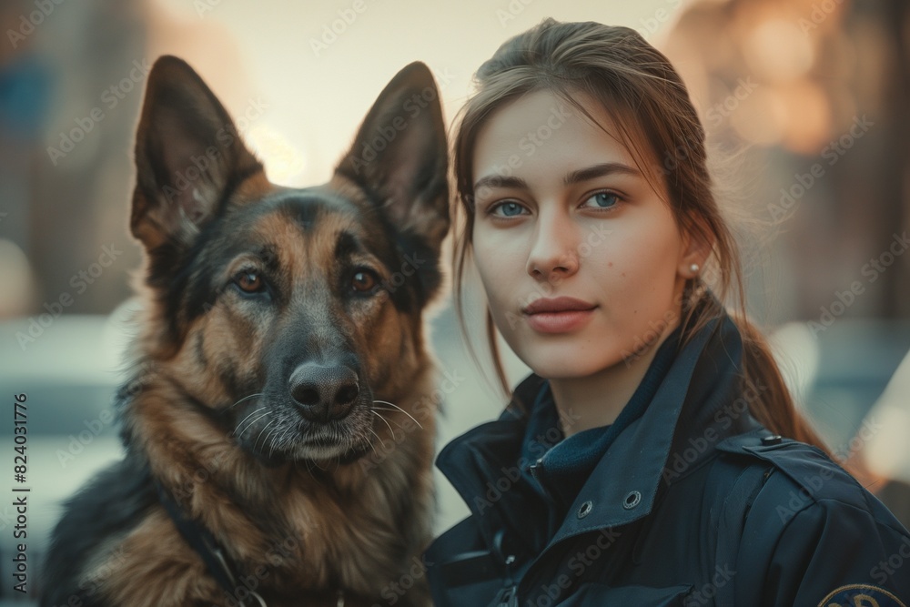 Young female police officer with a service dog Young female police officer with a service dog