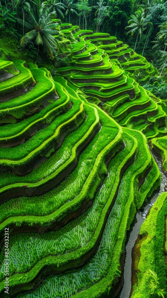 Fototapeta premium Lush Green Terraced Rice Fields. Generative ai