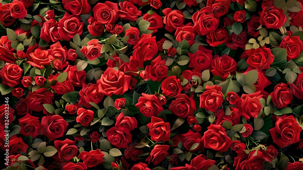 Stunning Red Roses Background. A Lush Display of Vibrant Red Roses and Green Foliage. Perfect for Floral Decoration and Romantic Themes. AI Stunning Red Roses Background. A Lush Display of Vibrant Red Roses and Green Foliage. Perfect for Floral Decoration and Romantic Themes. AI