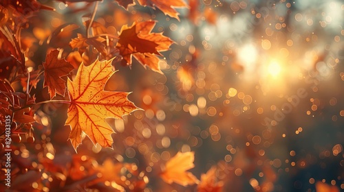 Describe a peaceful autumn equinox evening, with leaves changing color and a calm balance in the crisp air, Close up