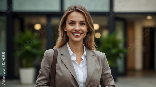 A visitor to the hotel. A happy business woman with a travel bag arrives at the hotel.