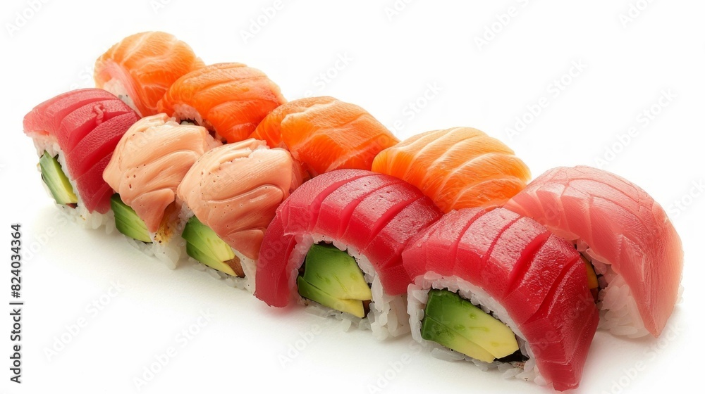 Assorted Sushi Rolls with Fresh Fish. Generative ai