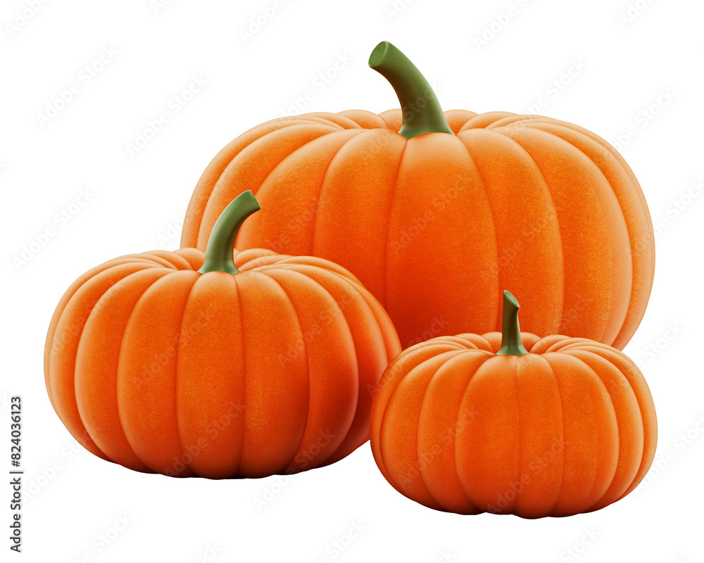 Pumpkins isolated on transparent background. 3D illustration Pumpkins isolated on transparent background. 3D illustration