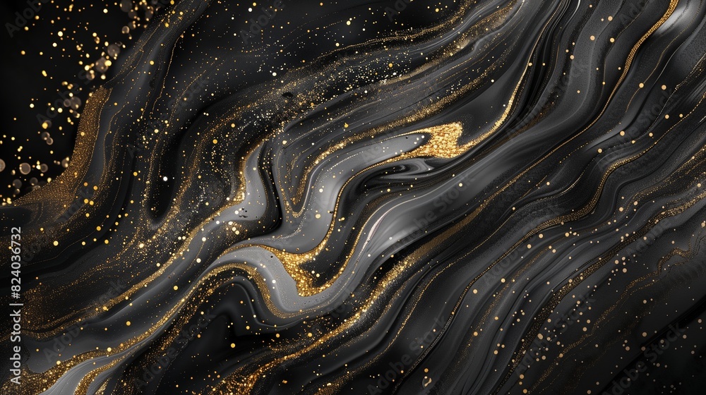 Black and gold glitter marble wallpaper on the dark background.