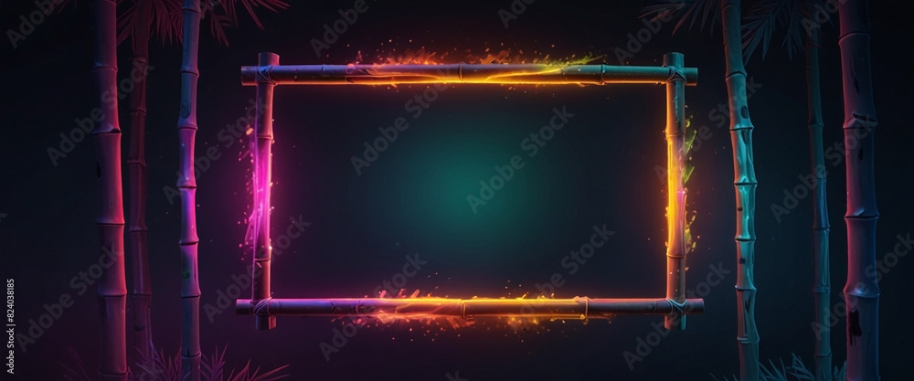 Handcrafted Bamboo Blank Solid Banner with Glowing Light and Colorful Smoke