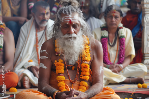 Portrait Photo of a Hindu Monk, Brahman, Generative AI photo