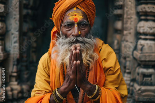 Portrait Photo of a Hindu Monk  Brahman  Generative AI