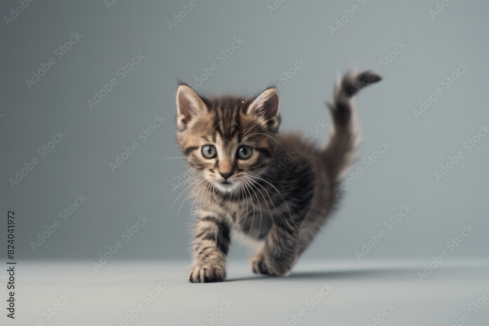 A cute and playful kitten with a mischievous grin, engrossed in chasing its own tail.