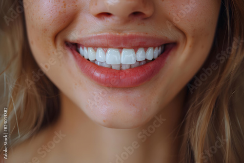 Beautiful young woman female smiling showing perfect white teeth. Dental stomatology whitening and treatment advertisement concept.