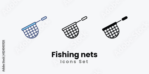 Fishing nets Icons set thin line and glyph vector icon illustration