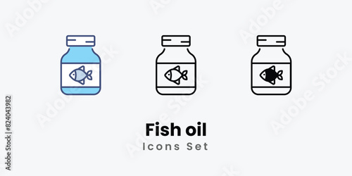 Fish oil Icons set thin line and glyph vector icon illustration