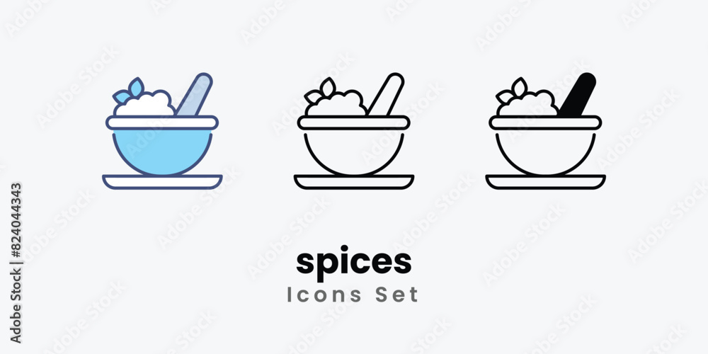 spices Icons set thin line and glyph vector icon illustration