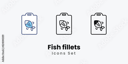 Fish fillets Icons set thin line and glyph vector icon illustration