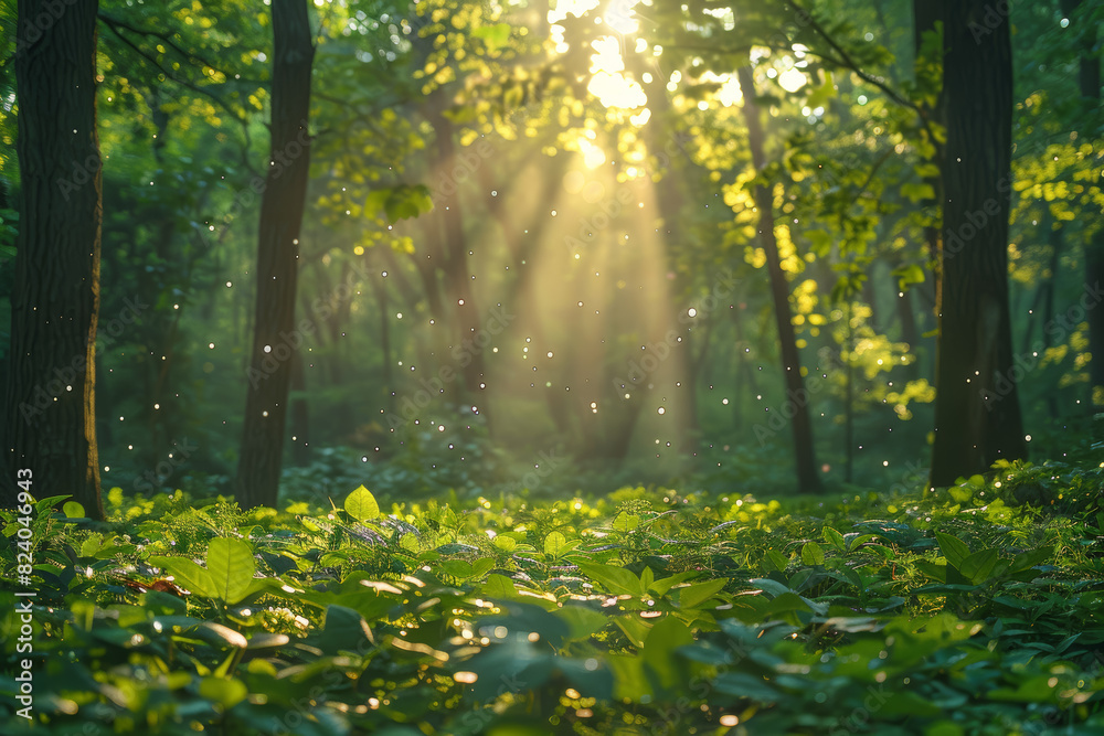 A sun-dappled glade hidden deep within a forest, where the whispering trees inspire quiet contemplation and artistic expression. Concept of woodland creativity. Generative Ai.