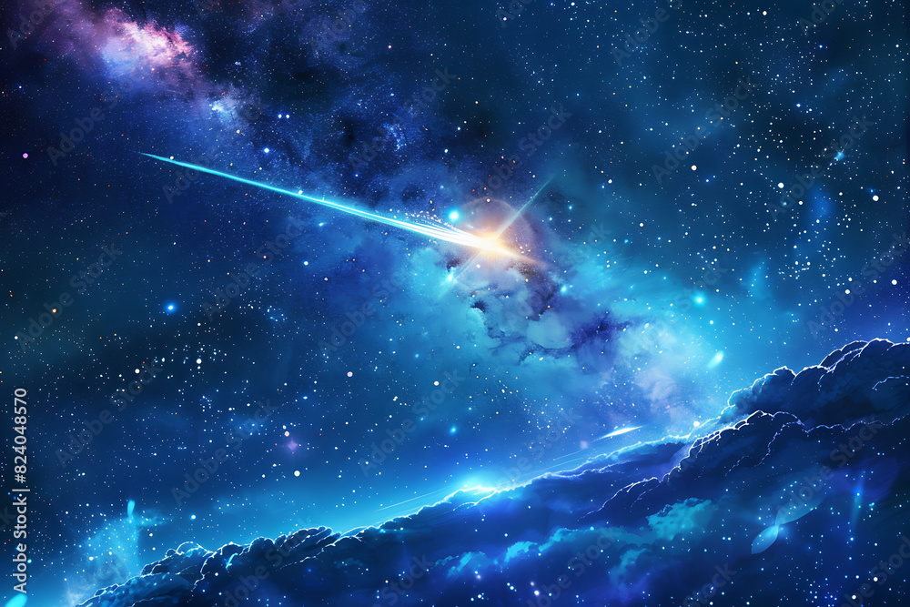 A spectacular shooting star streaks across a night sky filled with twinkling stars and cosmic wonders A spectacular shooting star streaks across a night sky filled with twinkling stars and cosmic wonders