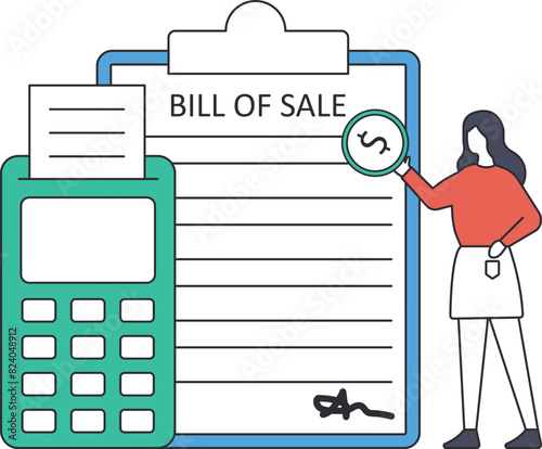 Bill of Sale, cost and expense analysis for business or personal finance concept,
