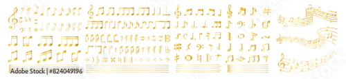 set of gold musical notes or musical notes symbols in golden color