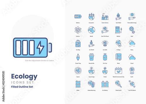 ecology icons collection. Set contains such Icons as Tree, Leaf, Recycle, Earth, Globe, Nature, Eco-friendly, Sustainability, Green Energy, and more