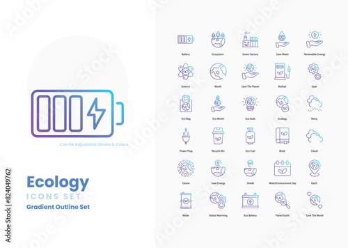 ecology icons collection. Set contains such Icons as Tree, Leaf, Recycle, Earth, Globe, Nature, Eco-friendly, Sustainability, Green Energy, and more