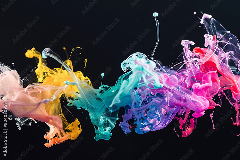 Fototapeta premium Colorful liquid shapes floating gracefully, creating a mesmerizing abstract pattern