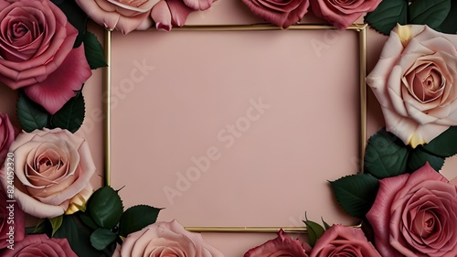 Pink Petal Paradise: Happy Birthday Frame with Rose Flowers, AI-generated image of charming pink flowers covered happy birthday frame.   Pink Rose Birthday Frame for Special Moments. 