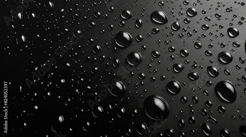 Rain drops on glass surface  black background
