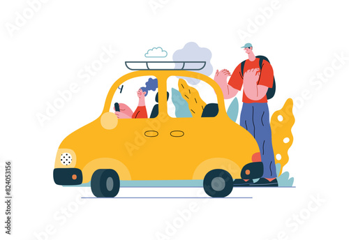 Mutual Support: Assistance in parking the car -modern flat vector concept illustration of man assisting woman with parallel parking A metaphor of voluntary collaborative exchanges of resource, service