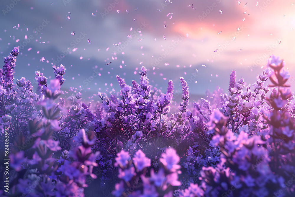 A vast lavender field in full bloom under a clear sky A vast lavender field in full bloom under a clear sky