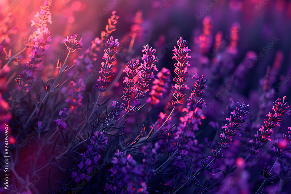 A vast lavender field in full bloom under a clear sky A vast lavender field in full bloom under a clear sky