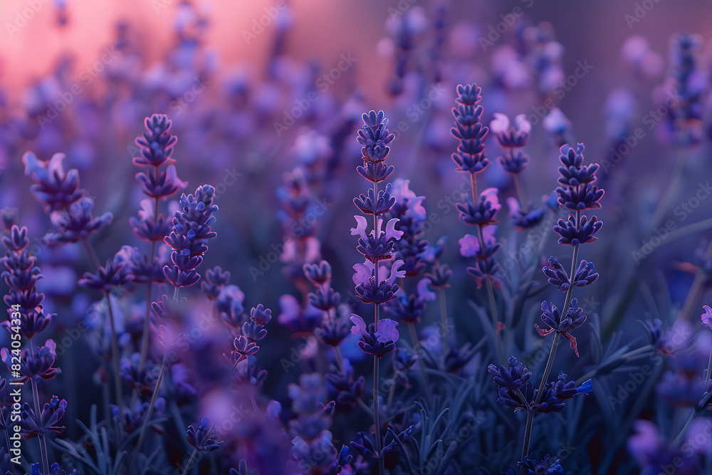 A vast lavender field in full bloom under a clear sky A vast lavender field in full bloom under a clear sky