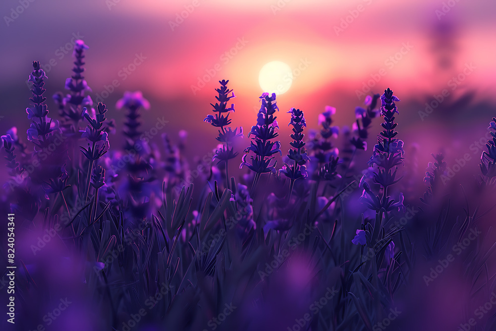 Naklejka premium A vast lavender field in full bloom under a clear sky
