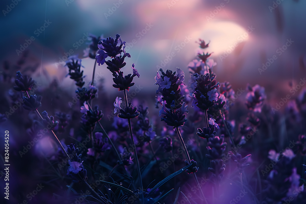 A vast lavender field in full bloom under a clear sky A vast lavender field in full bloom under a clear sky