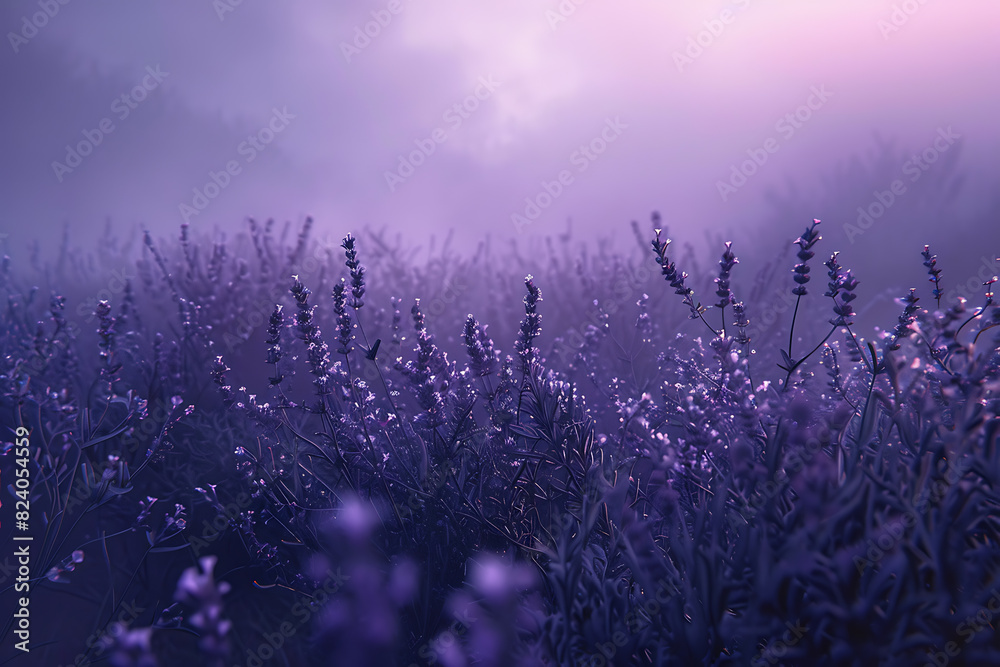 A vast lavender field in full bloom under a clear sky A vast lavender field in full bloom under a clear sky
