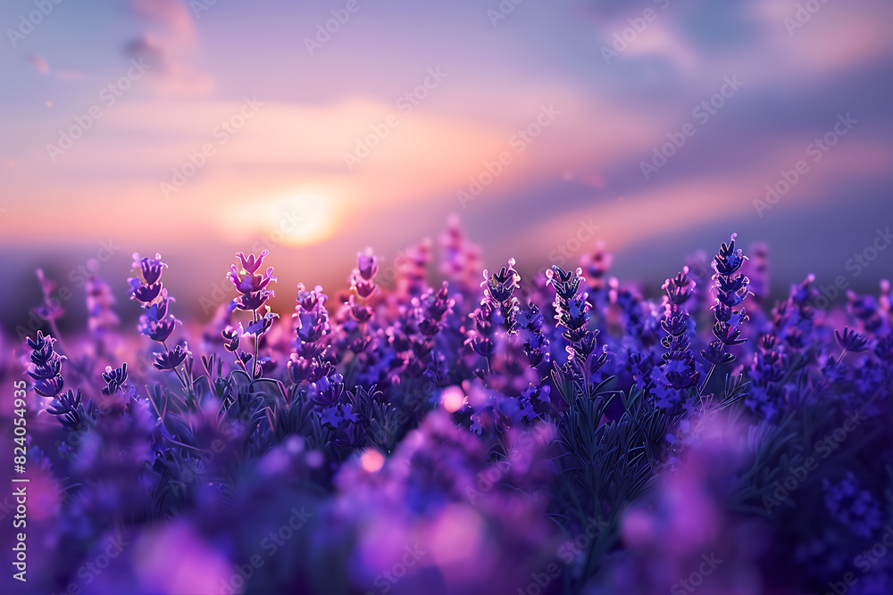 Naklejka premium A vast lavender field in full bloom under a clear sky