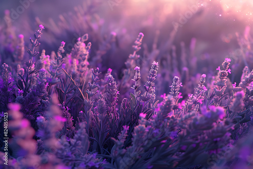 A vast lavender field in full bloom under a clear sky