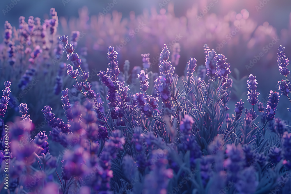Naklejka premium A vast lavender field in full bloom under a clear sky