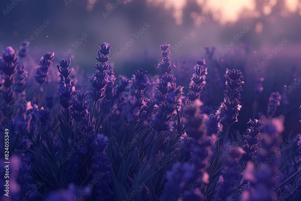 Naklejka premium A vast lavender field in full bloom under a clear sky