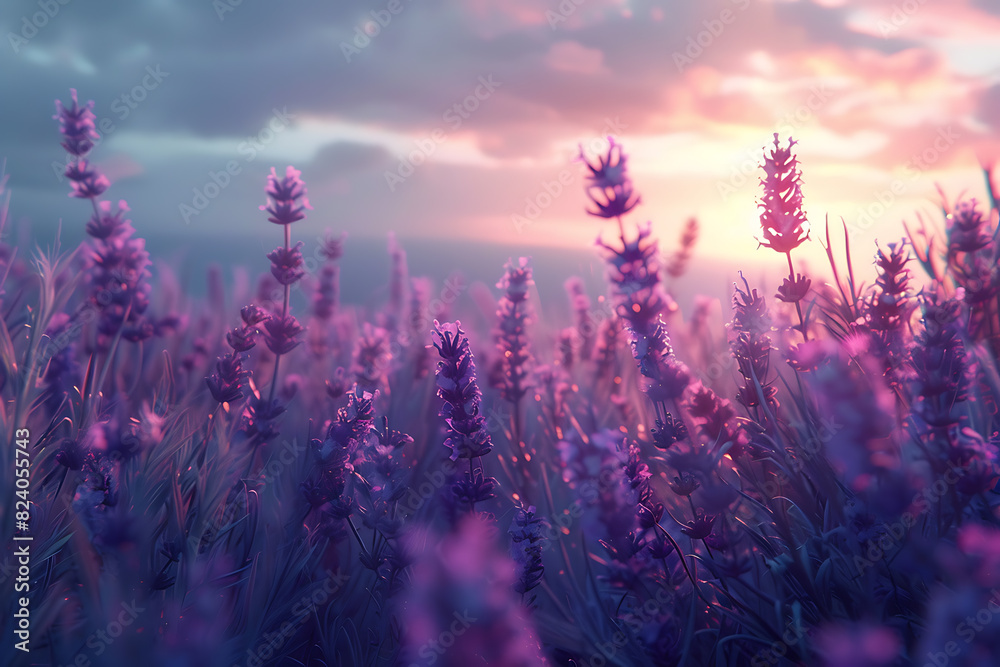 A vast lavender field in full bloom under a clear sky A vast lavender field in full bloom under a clear sky