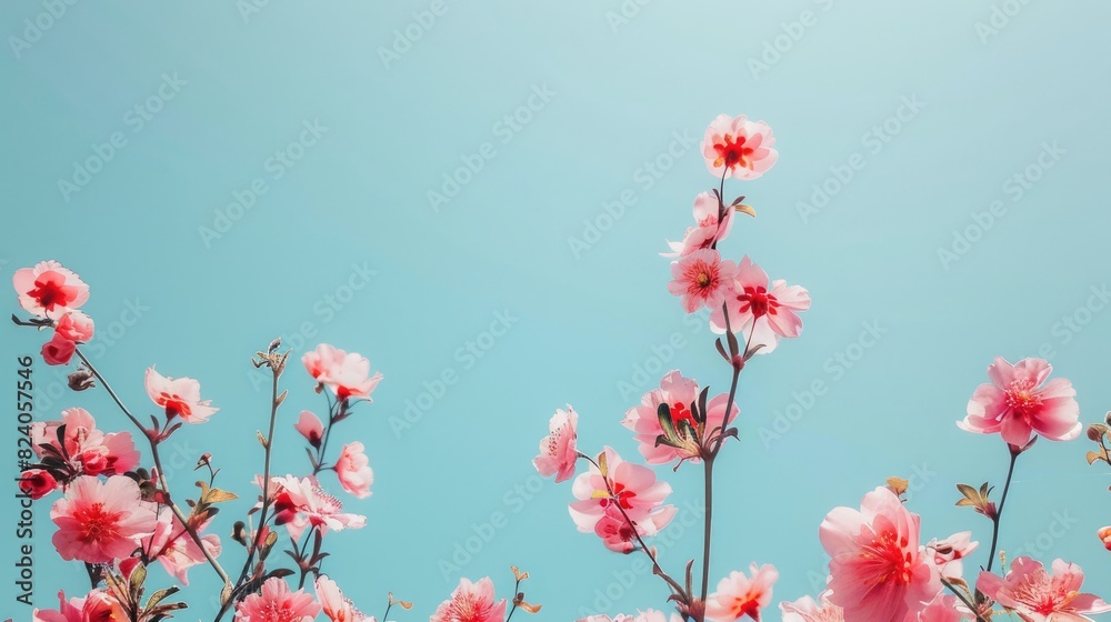 Pink flowers with a clear blue sky in the background