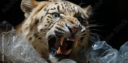 Un majestueux tigre, symbole de puissance féline, observe avec intensité, ses rayures noires et blanches évoquant la jungle sauvage. photo
